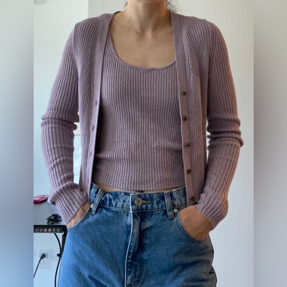 Lilac cropped tank and cardigan set from the Gap